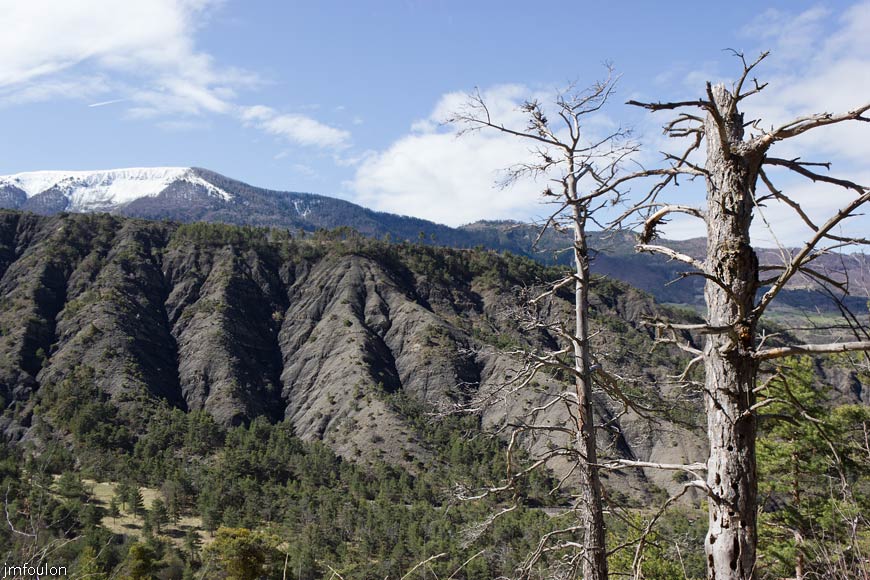 bayons-ch-fer-combe_14.jpg - Serre des Roches et ses marnes noires. A gauche, enneigées, les crêtes de l'Oratoire (2072 m)