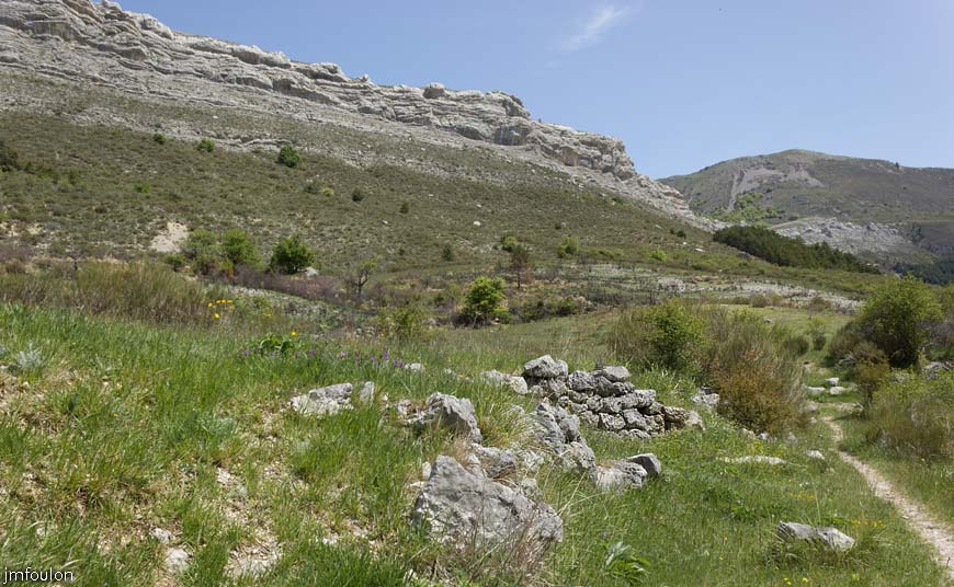 rav-terre-basse-37.jpg - Gourras et au loin Trainon (1654 m). Entre les deux se trouve le pas de l'Echelle que nous allons empreinter, en passant auparavant par St Geniez, pour rejoindre Châteaufort