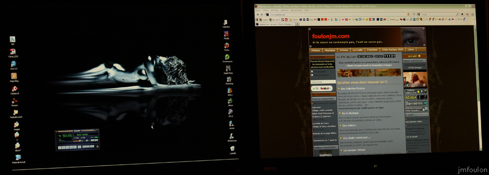 ecrans-web.jpg - Sisteron - Mes écrans - 1: Bureau + winamp  2: Firefox 8.0.1 ouvert sur la page d'accueil de mon site