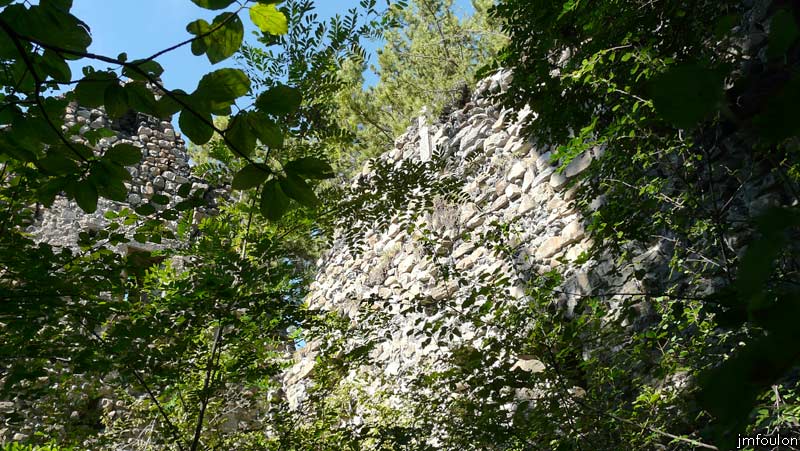 chateau-venterol-06web.jpg - Vue de l'intérieur du château, totalement envahi par le végétation. Seul subsistent les murs Sud, Ouest et Nord. Ici les murs Ouest et Nord
