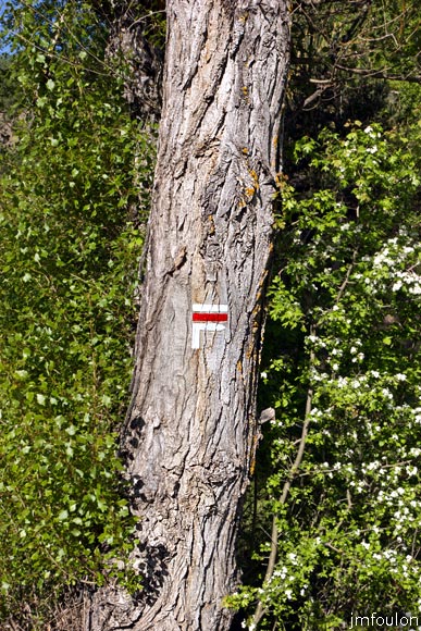 bcle-st-jacques-13.jpg - Balisage du GR en bordure de route. On tourne à droite pour attaquer la montée du Chapelet qui nous mènera vers Clans et Borelly