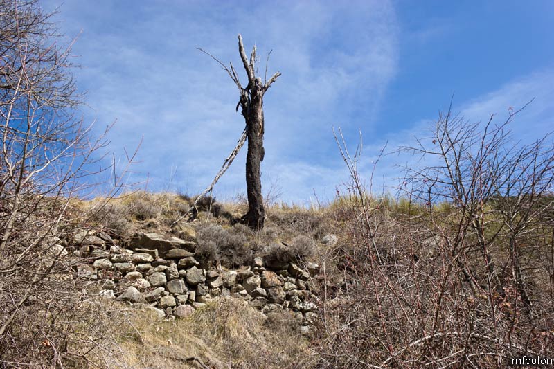 ravin-piche-48web.jpg - Vestiges de la maçonnerie de la plateforme qui portait la tour de guet sur la butte castrale (mur Sud)