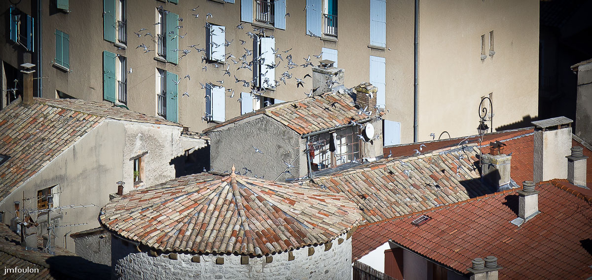 sist-zoom-007-2.jpg - Zoom sur la vieille ville - Envol de pigeons au-dessus des toits ...