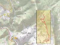 Rémuzat - Rocher du Caire  Carte IGN du second site visité. En rouge, le trajet pédestre (aller/retour) pour se rendre sur le site.