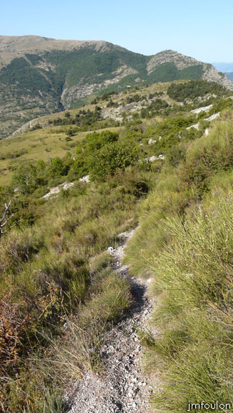 castellas-24web.jpg - Vue sur le sentier que nous venons de parcourir depuis les Plates qui se trouvent au loin tout à gauche. On voit les pierriers naturels à droite que nous venons de traverser