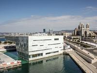 MUCEM Marseille  Vue sur le musée de la grotte COSQUER et la cathédrale de la Major depuis la passerelle du MUCEM